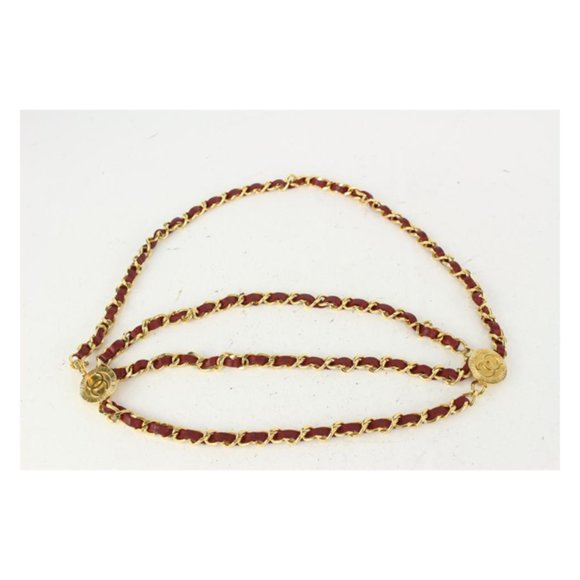 Chanel Red x Gold Interlaced CC Logo Triple Chain